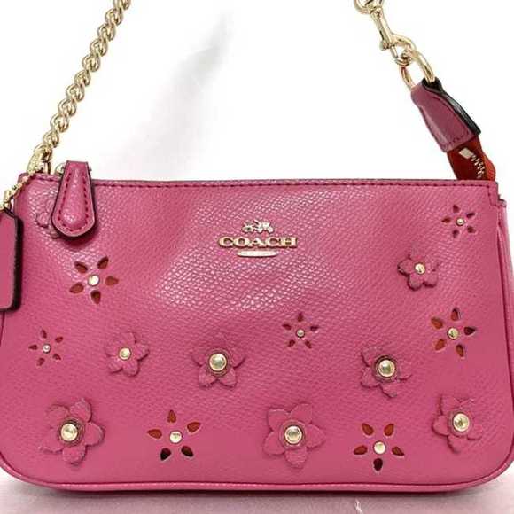 Coach Pouch ec-24044 Pink F65471 PVC Leather Studs COACH Chain Flower Women's